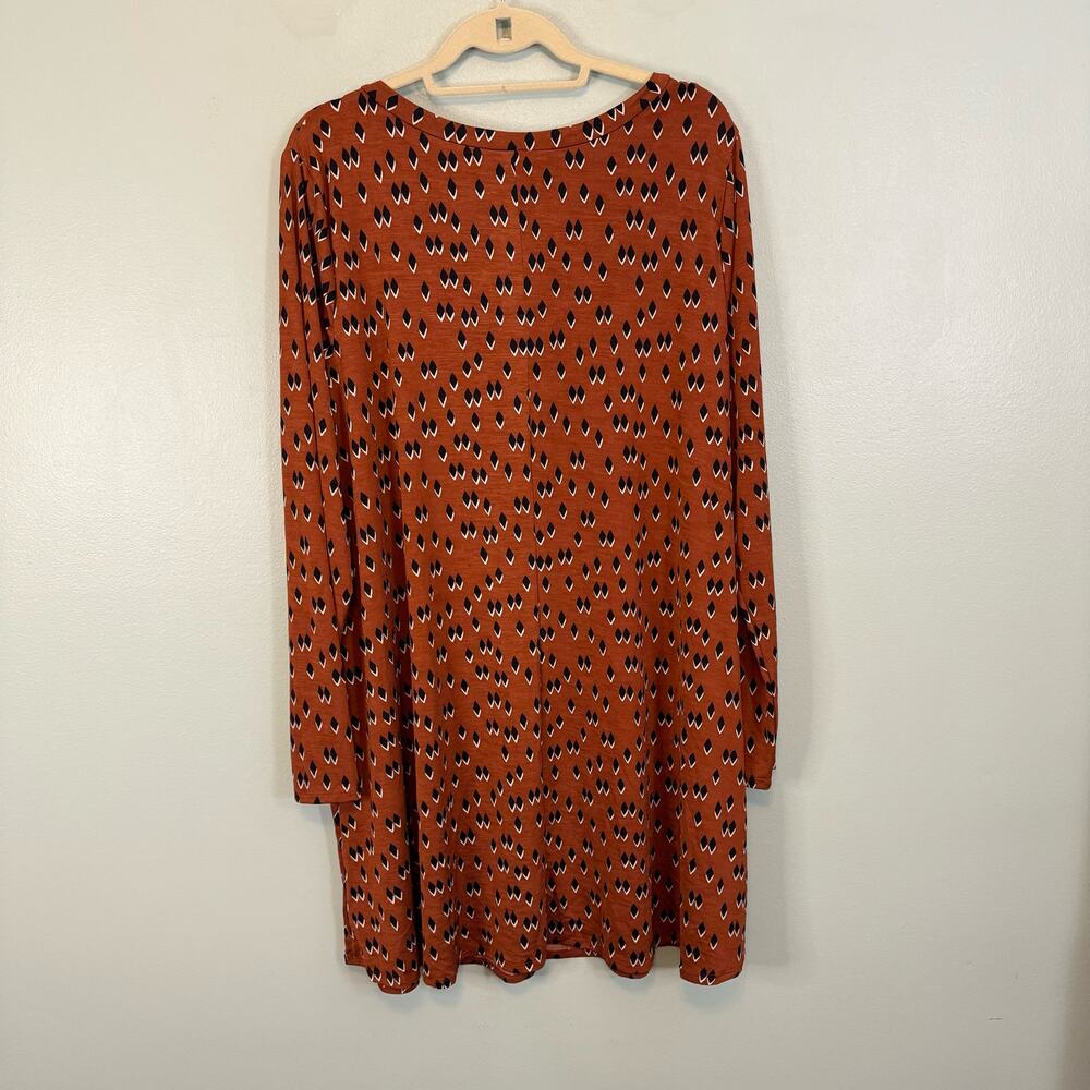 Sew in Love Dress Womens 2X Plus Brown Long Sleeve Diamond Print V-Neck Casual - Picture 2 of 9